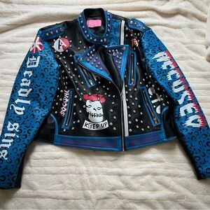 Azalea wang blue studded moto jacket